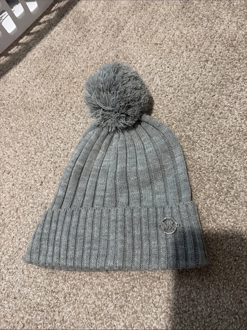 Michael Kors Light Gray Knit Pom Beanie